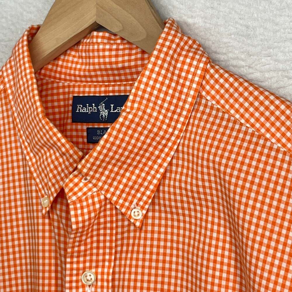 RALPH LAUREN Shirt Mens XL BLAKE Gingham Check Button Up Cotton Orange HK VTG